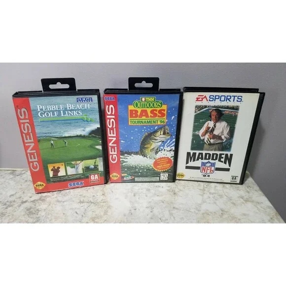 Sega Genesis Game Lot 3 Games Sport Games Madden NFL 94, Bass Tourney 96, & Golf