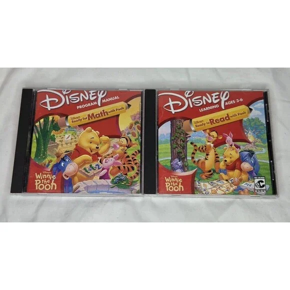 Vtg Disney Ready For Math & Reading w/ Winnie The Pooh CD-ROM 1997 Kids PC Games