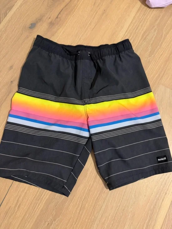 Hurley Black Boardshorts with Rainbow Stripe