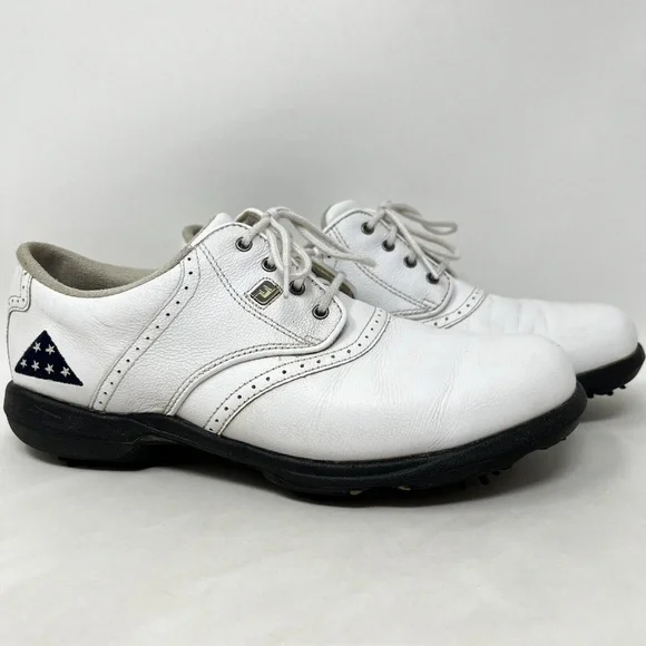 FootJoy Dryjoys sz 8.5 M White Fold Of Honor Leather Saddle Golf Shoes