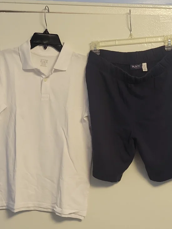 The Children's Place White Polo Shirt with Navy Pull-On Shorts