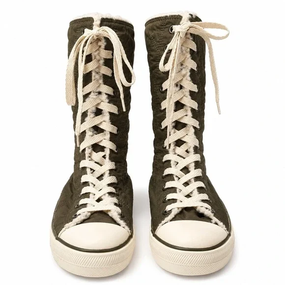 JUICY COUTURE Earlene Nylon Sherpa Lined High-Top Sneaker Sz 8.5 Green 90s Y2K