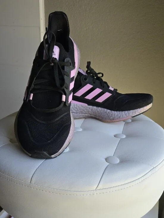 adidas Black and Light Pink Ultraboost Sneakers