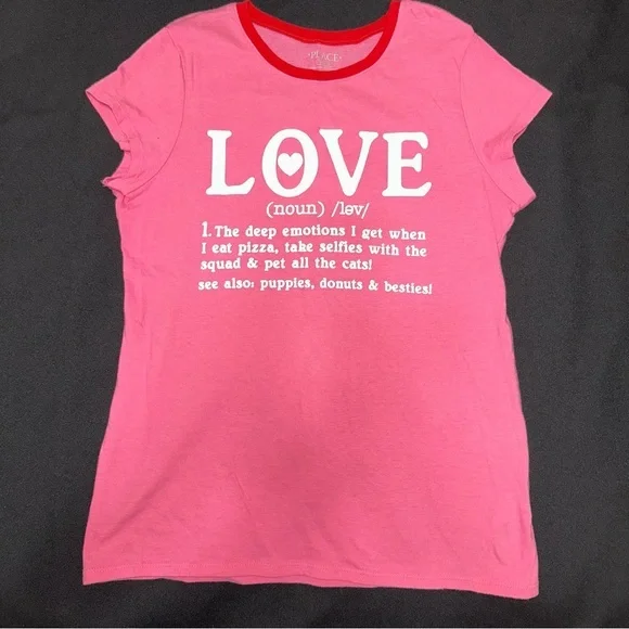 Children’s Place Valentine’s Day tee pink girls size XL 14‎