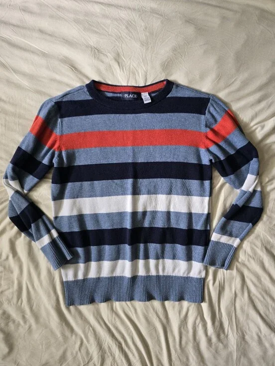 The Children's Place Boys Blue Long Sleeve Striped Sweater - Size 7/8
