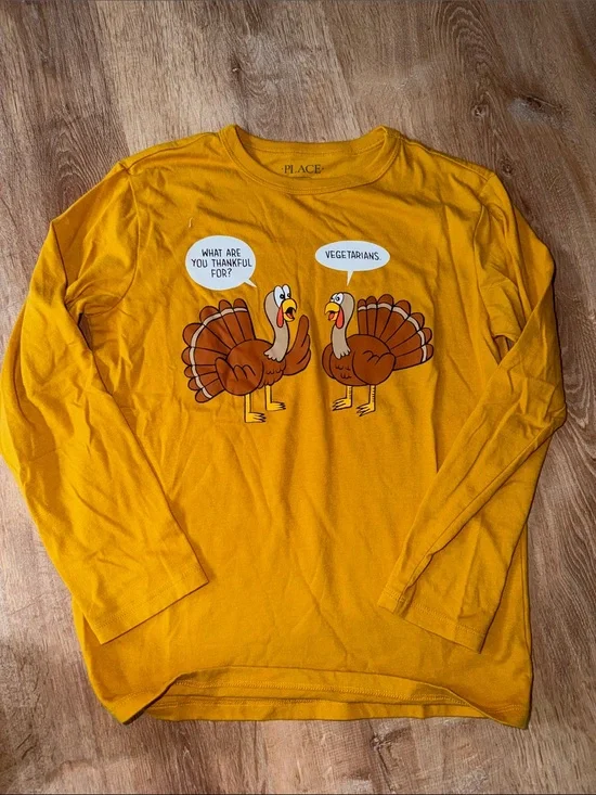 The Children's Place Mustard Yellow Turkey Graphic Long Sleeve Tee size medium
