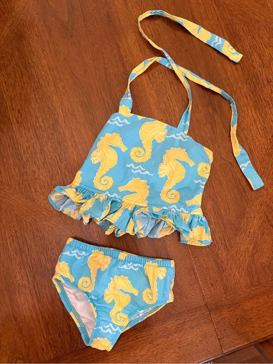 Kelly's Kids Blue and Yellow Seahorse Bikini Set