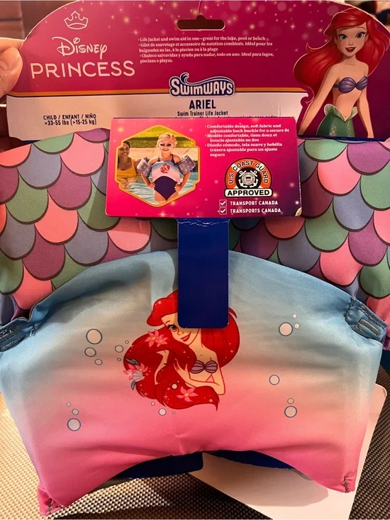 Disney Princess Ariel Kids Swim Trainer Life Jacket - Pink & Blue