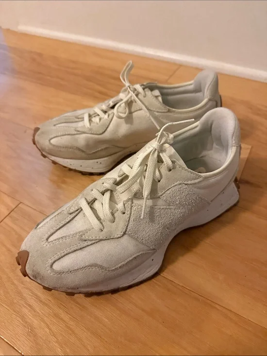 New Balance Cream White Suede & Canvas Athletic Sneakers
