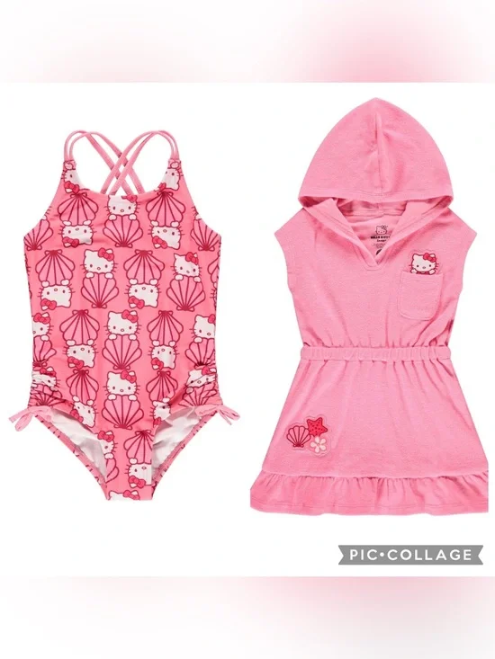NWT - Toddler Girl’s Hello Kitty 2-Piece Cover Up and Swimsuit Set