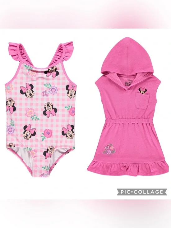 NWT - Toddler Girls Minnie Mouse 2-Piece Cover Up and Swimsuit Set