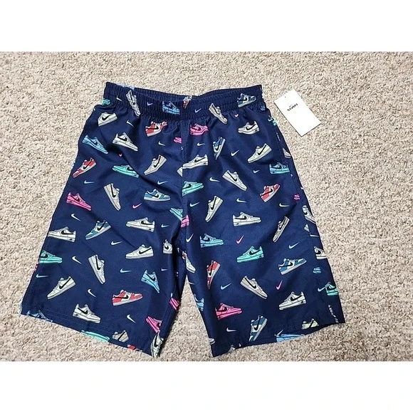 Nike Boys Navy With AOP Air Force One Sneakers Swim Shorts Trunks XL NWT‎