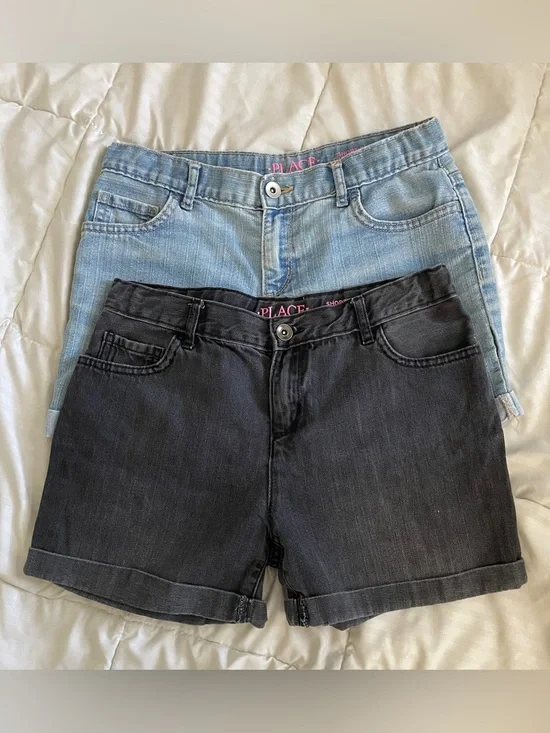 The Children's Place Girls Denim Shortie Shorts Size 14 Lot Of 2 Blue, Black