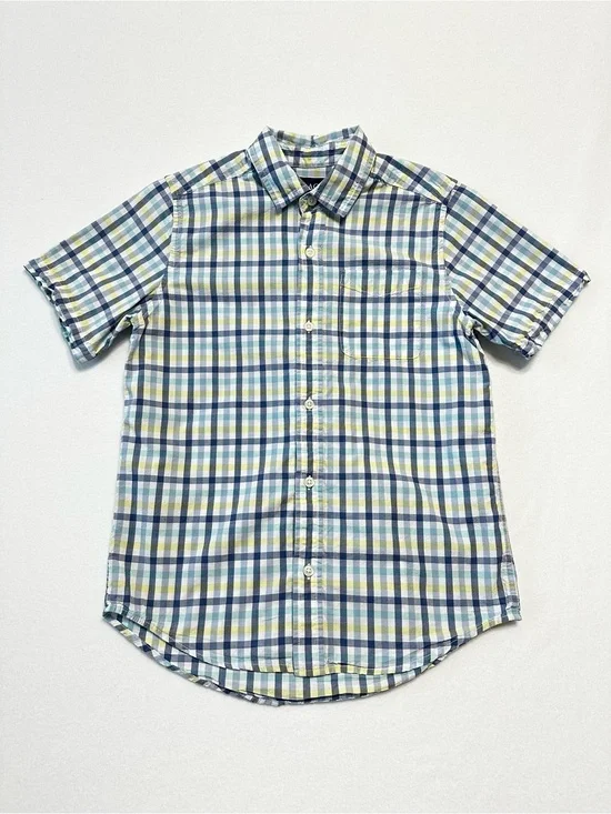 Children's Place Boys Plaid Button Down Shirt Large 10/12 Blue Yellow