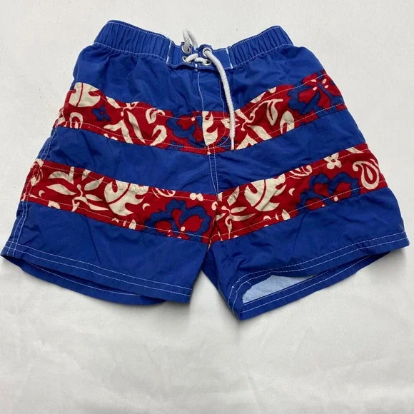Baby Gap Factory Blue Red Hibiscus Floral Swim Trunks Boys 12-18M Vintage 2002