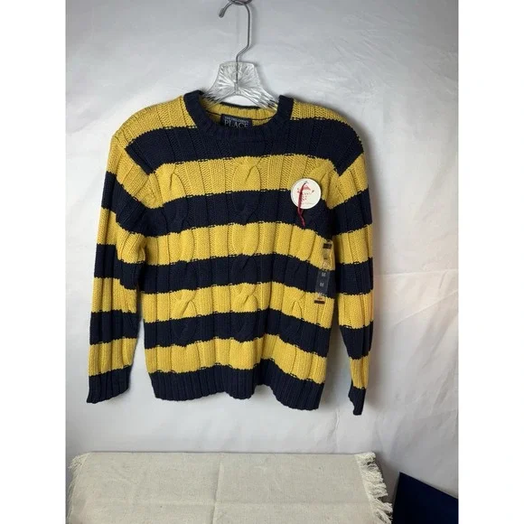 The Childrens Place Cable Knit Sweater  Blue Yellow Striped NWT Med 7‎ / 8
