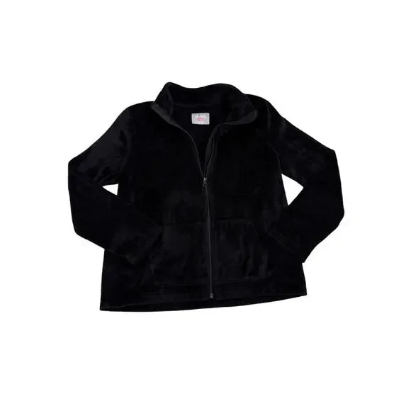 The Children's Place Black Fleece Zip Up Faux Fur Sweatshirt Size Youth 16