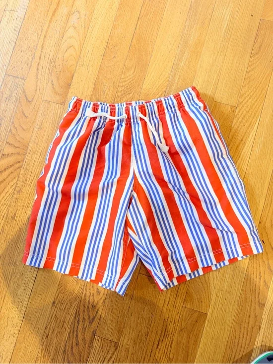 hanna andersson boys Red and Blue Striped Drawstring Swim trunks size 12