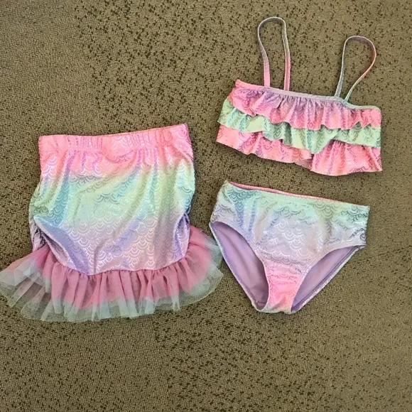 Girls Pastel Rainbow Ruffle Bikini Set