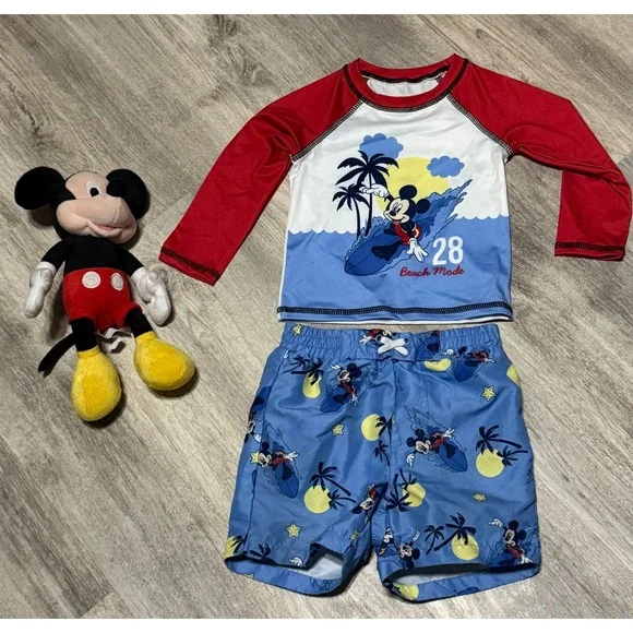 18 month long sleeve Disney Baby swim suit set plus talking Mickey Mouse Plushie