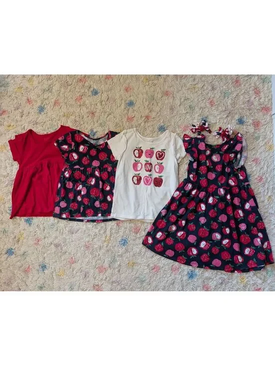 The Children's Place Girls' 5T Apple Print Back to School Dress and Shirt Set