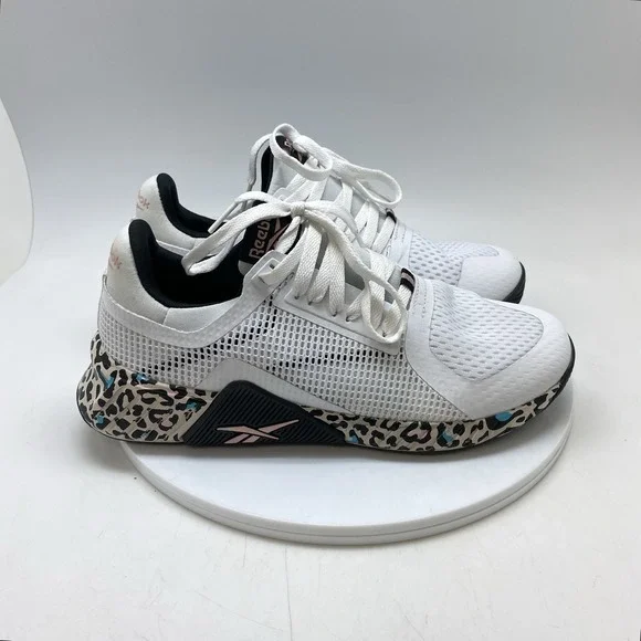 Reebok Sneakers Womens 9 Galaxy 5 White Leopard Print Running Athletic Shoes