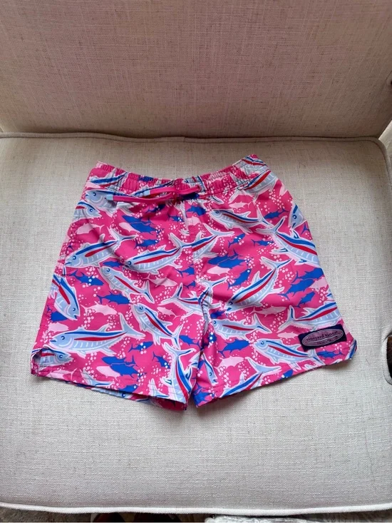 Vineyard Vines Pink Shorts with Blue & White Fish Print