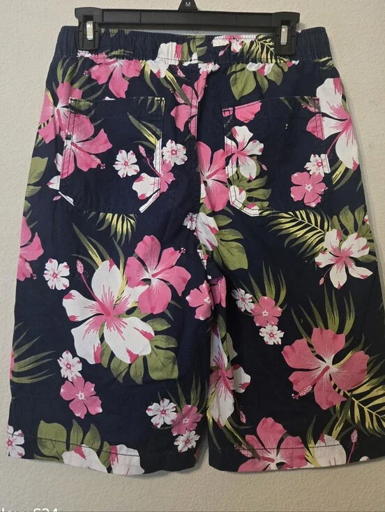 The Children's Place Navy Floral Shorts with Pink Hibiscus. Boys Size 16