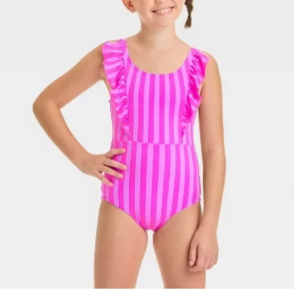 Cat & Jack Pink Striped Kids Swimsuit size medium (8) nwt