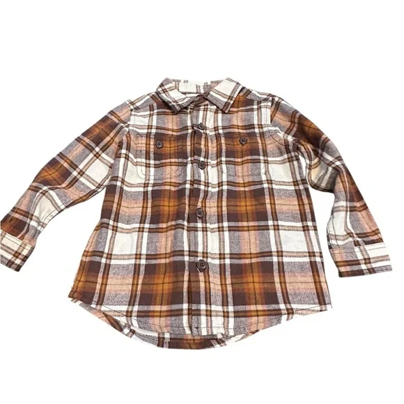 The Children's Place Brown & Cream Plaid‎ Button-Down Shirt