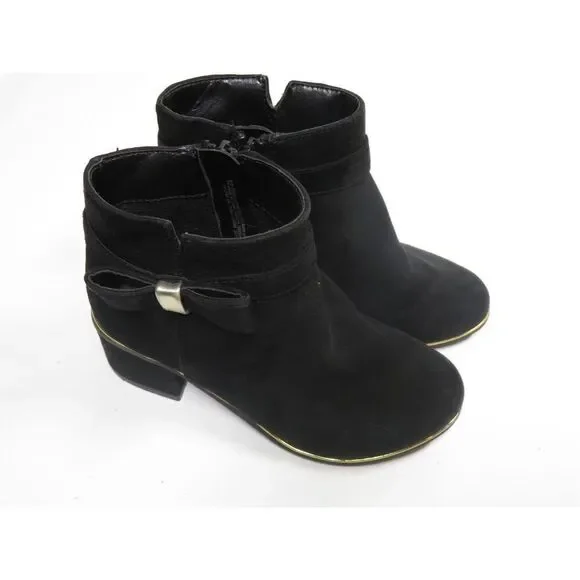 Children’s Place Faux Black Suede Dress Ankle Booties Zip Bow Heel Girls 12