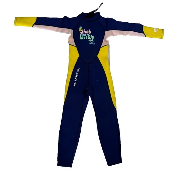 Dive & Sail Kids XXL Wetsuit Navy Blue Yellow Pink Full Body 2.5mm Neoprene Suit