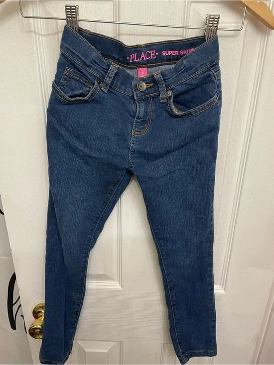 The Children's Place Dark Blue Super Skinny Jeans with Pink Waistband Detail
