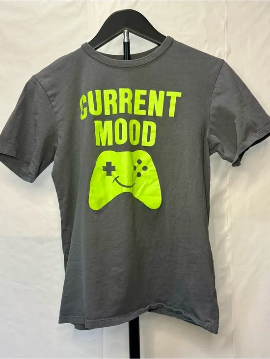 Place Gray Tee with Neon Green 'Current Mood' Gamer Graphic
