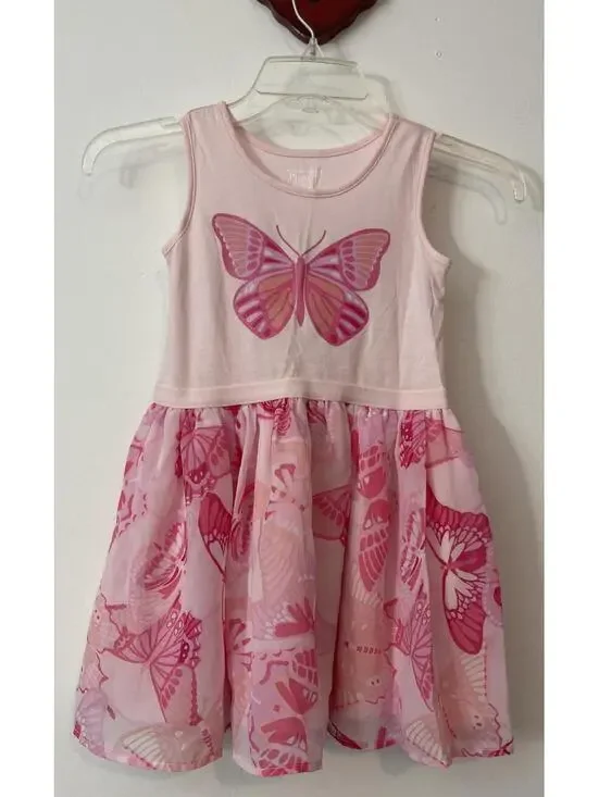 The Childrens Place Girls 5t Pink Butterfly Knee-Length Sleeveless Dress! A2184