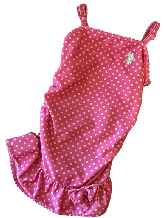 U.S. Polo Assn. Girls Pink Polka Dot One Piece Swimsuit Bow Ruffle 18 Months