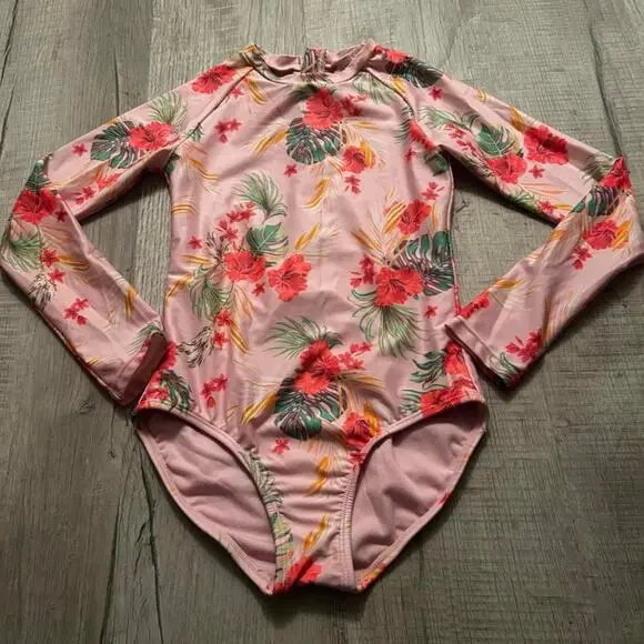 7/8 art class pink floral swim