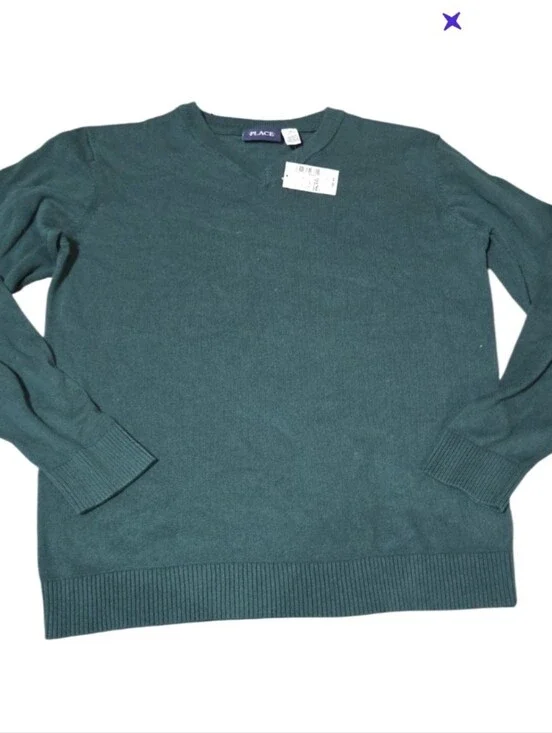 New Hunter Green The Children's Place  V-Neck Sweater 16 Xxl
