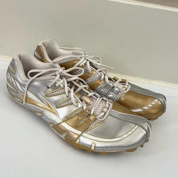 Brooks Track Spikes Metallic Gold Silver Running Track and Field‎ Size 10.5