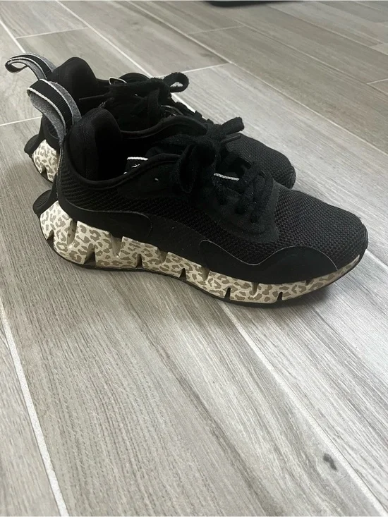 Reebok Black Athletic Sneakers with Cream Leopard-Pattern Sole