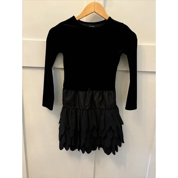 Girls The Children’s Place TCP Black Velvet Winter Christmas Tiered Dress 6X - 7
