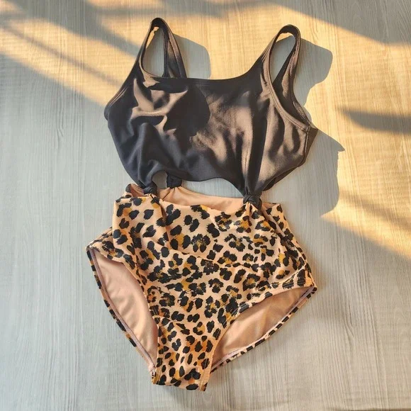 Art Class Girls One Piece Swimsuit Leopard Print Summer  L 10/12