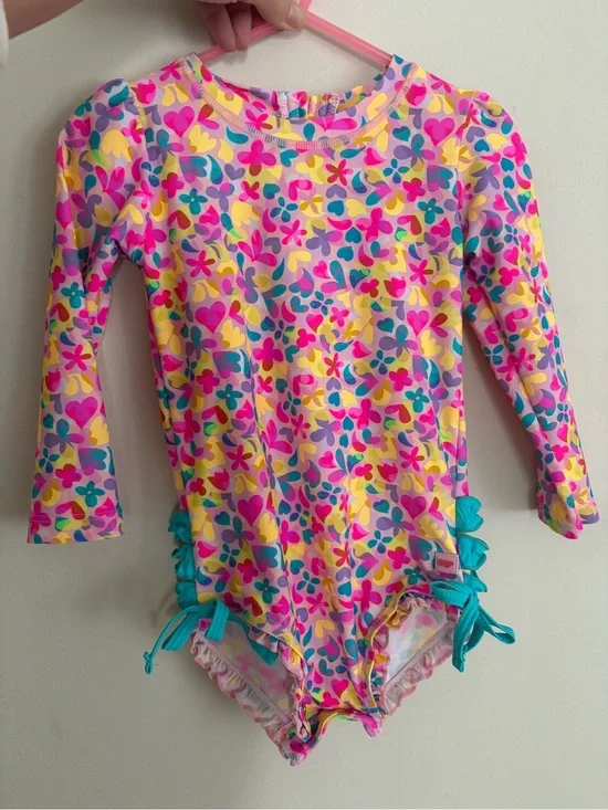 Girls Floral Long Sleeve One-Piece Swimsuit - Bright Multi