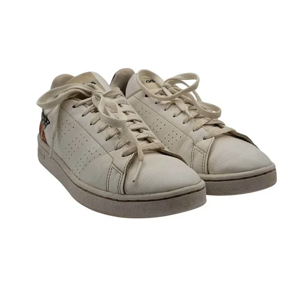 Adidas Advantage Shoes Womens Size 8.5 White Graphic Heel Court Low Top H00714‎