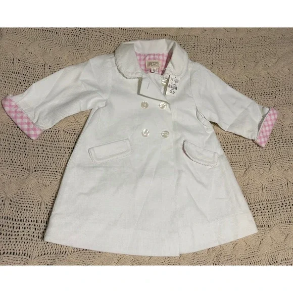 The Childrens Place Girls White Seersucker Trench Coat Pink Gingham 12M  NWT