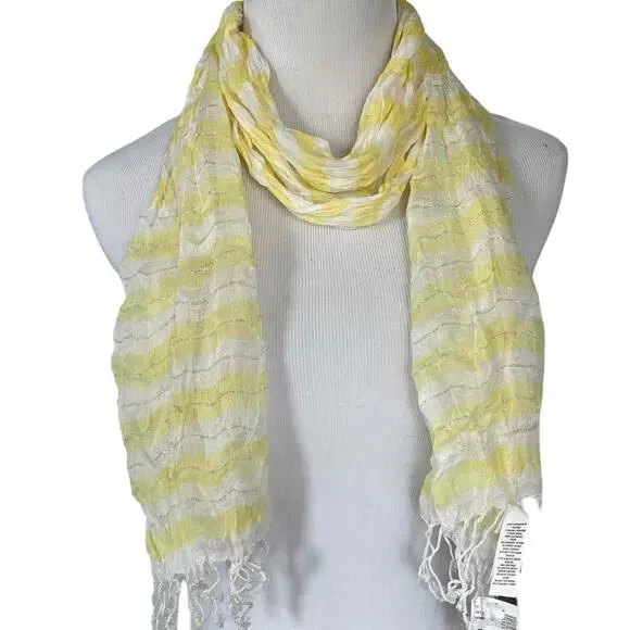 NEW NWT Girls OS Children's Place Yellow White Silver Tinsel Stripe Fringe Scarf