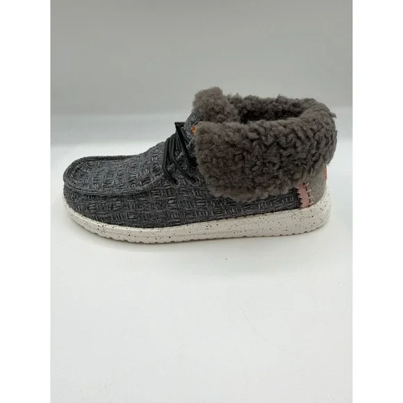Hey Dude Wendy Fold Youth Stitch Cozy Shoes, US YT1, EU 33,Dark Gray Faux Fur