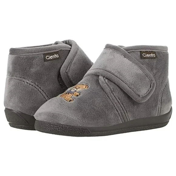 Cienta Boots Toddler Gray Teddy Bear Print Embroidered Round Toe Bootie JOBB1676
