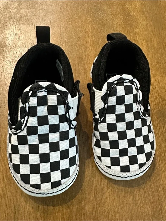 Kids Black & White Van Check Slip-On Shoes