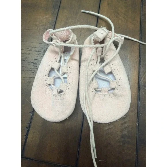 Mayoral Newborn Pink Suede Lace Up Ghillie Ballet Flats Crib Shoes Size 17